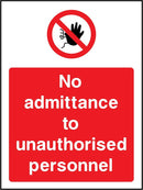No Admittance to Unauthorised Personnel Sign | Elevate Signs