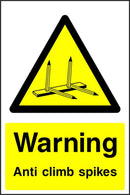 Warning: Anti-Climb Spikes Sign