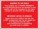 Site Liability Warning to Public & Parents Sign
