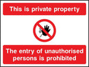 Private Property, No Unauthorised Entry Sign
