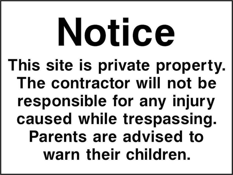 Not Responsible for Injuries While Trespassing Sign