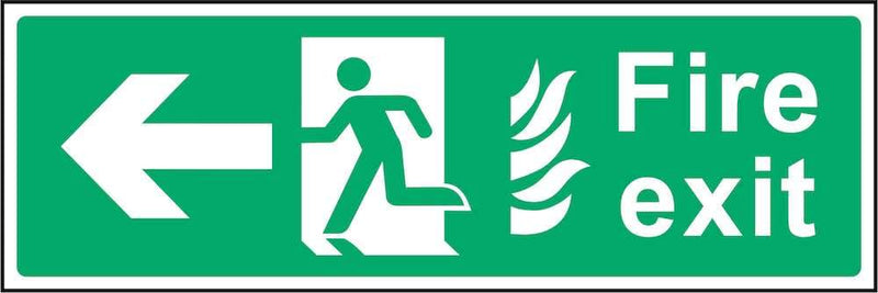 Fire Exit Sign: Left Arrow (Flames) | Elevate Signs