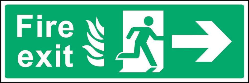 Fire Exit Sign: Right Arrow (Flames) | Elevate Signs