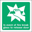In Event of Fire, Break Glass To Release Door Sign | Elevate Signs