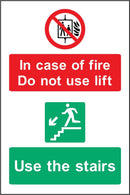 In Case Of Fire, Do Not Use Lift, Use Stairs Sign | Elevate Signs