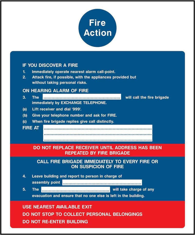 Fire Action Notice Sign: With Editable Sections | Elevate Signs