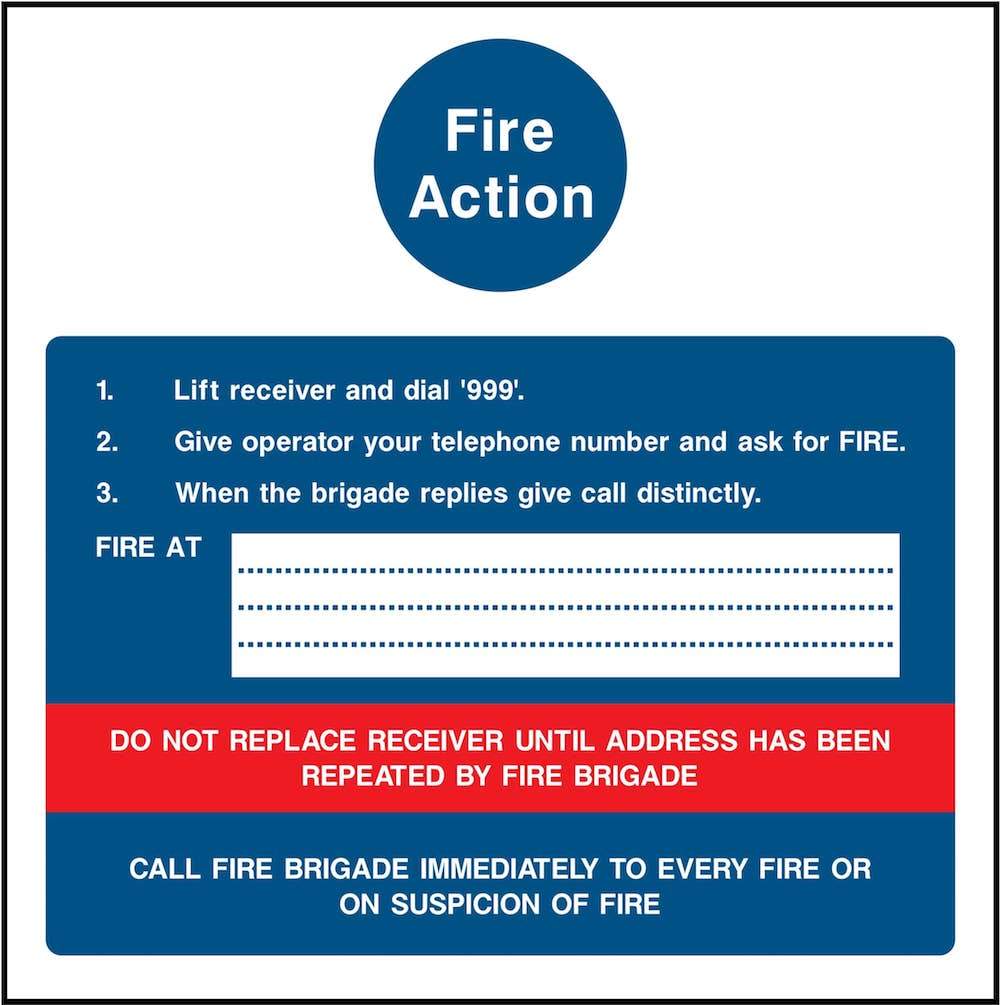 Simple Fire Action Notice Sign: Four Points | GQ Signs Ltd