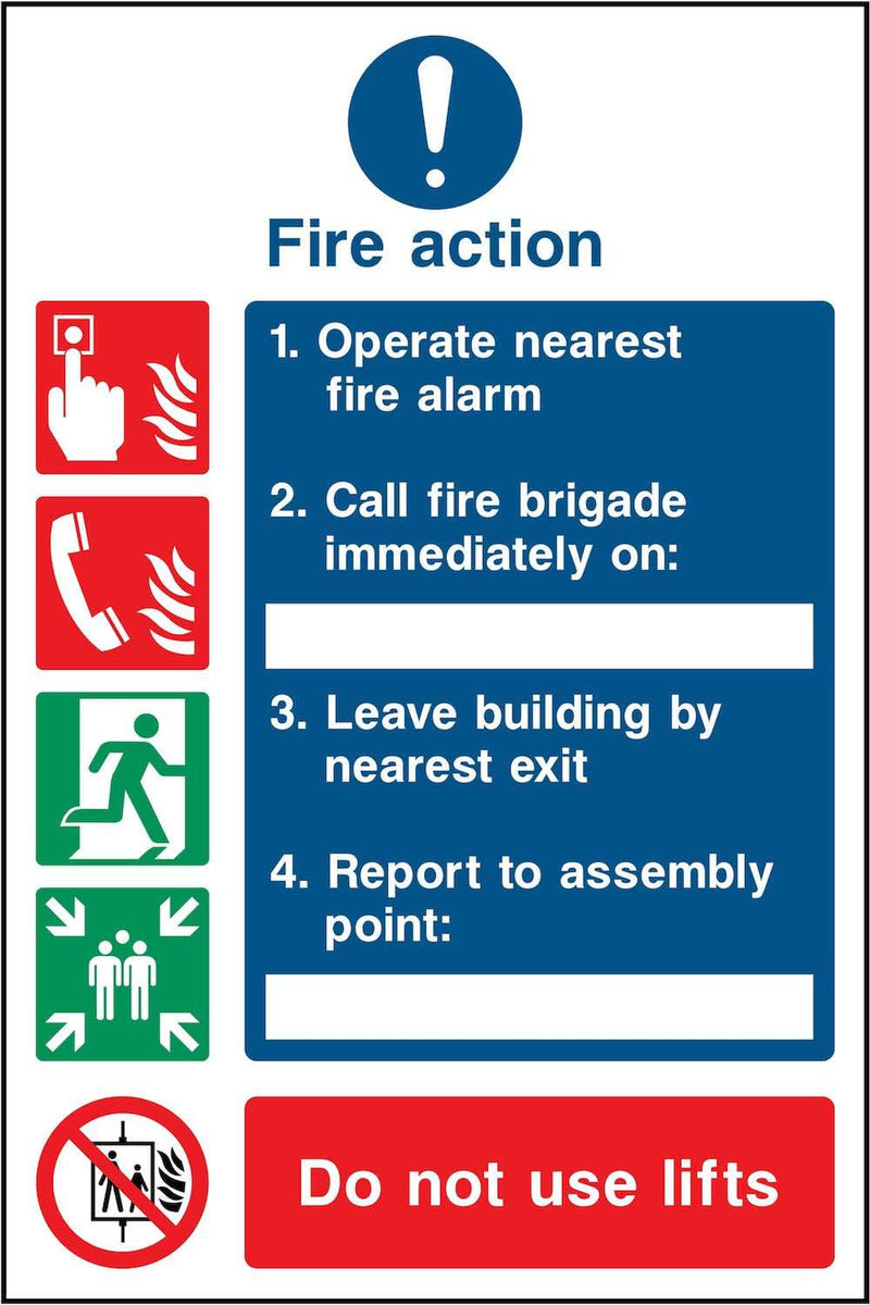 Simple Fire Action Notice: Three Point Sign