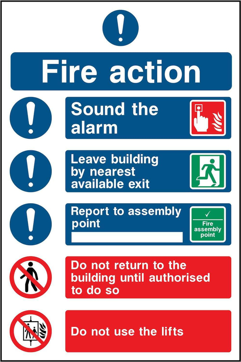 Simple Fire Action Notice Sign: Three Points