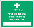First Aid Sign: Department First Aid Available From | Elevate Signs