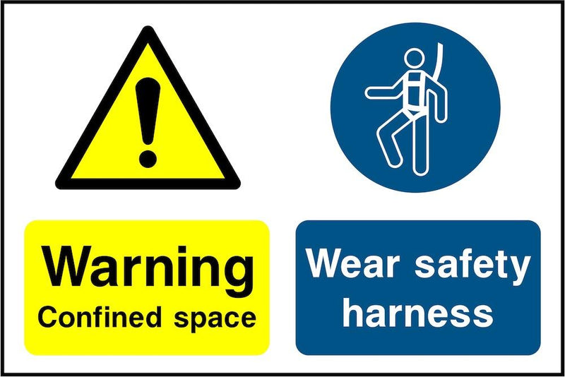 Warning Sign: Confined Space, Wear Safety Harness | Elevate Signs