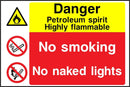 Danger Sign: Petroleum Spirit, No Naked Lights | Elevate Signs
