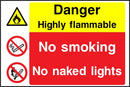 Danger Sign: Highly Flammable, No Naked Lights Sign | Elevate Signs