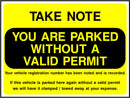 Take Note, Parked Without A Valid Permit Sign | Elevate Signs