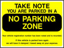 Take Note, No Parking Zone Sign | Elevate Signs