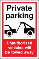 Private Parking, Unauthorised Vehicled Towed Away Sign | Elevate Signs