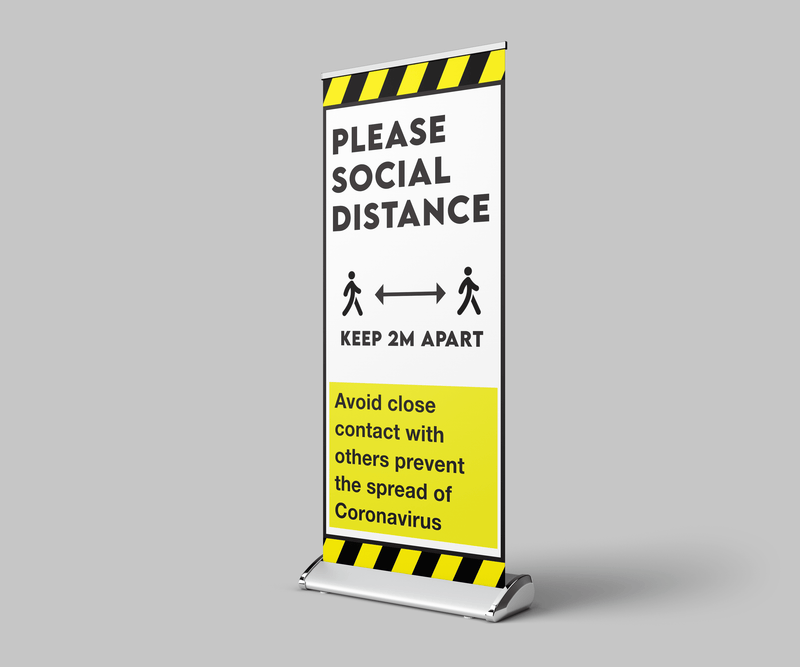 Please Social Distance Warning Roller Banner | Elevate Signs