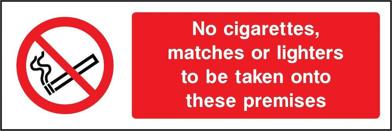 No Cigarettes, Matches or Lighters on Premises Sign | Elevate Signs