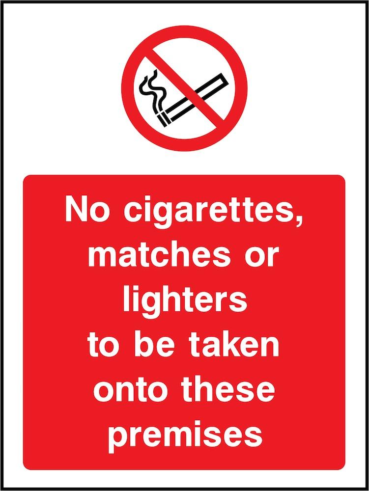 No Cigarettes, Matches or Lighters on Premises Sign | Elevate Signs